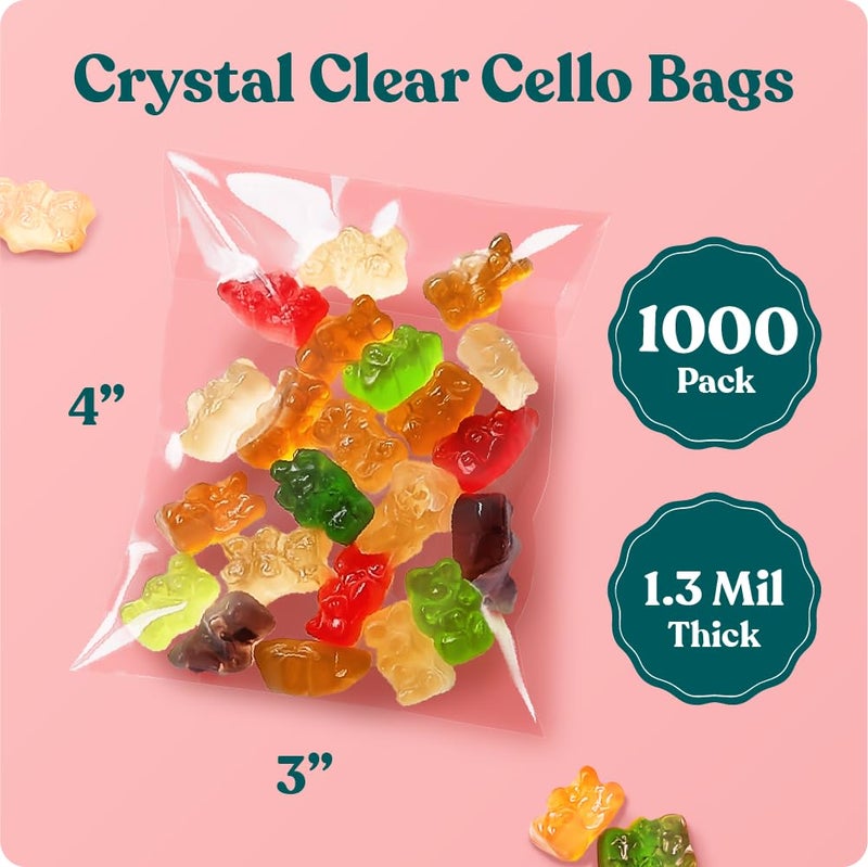 Pack It Chic - 3" X 4" Clear Self Sealing Cellophane Bags (1000 Pack) - Cookie Bags With Resealable Adhesive for Baked Goods Packaging, Candy, Small Treats, Bakery, Party Favors - Image 2